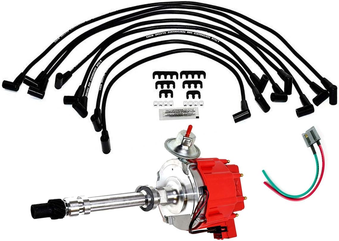 HEI Distributor Black Cap with Spark Plug Wires Set Pigtail Harness Complete Kit T3349