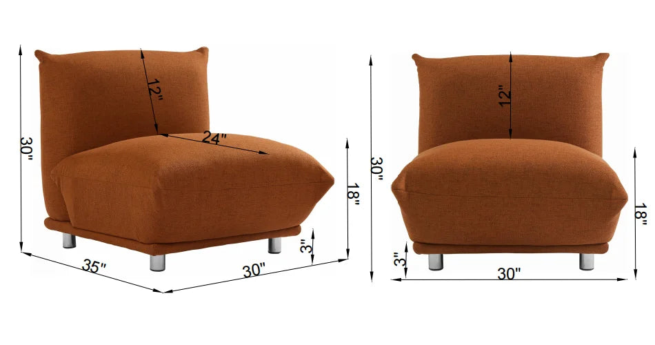 Armless Accent Chair, Oversized Upholstered Fabric Single Sofa V411