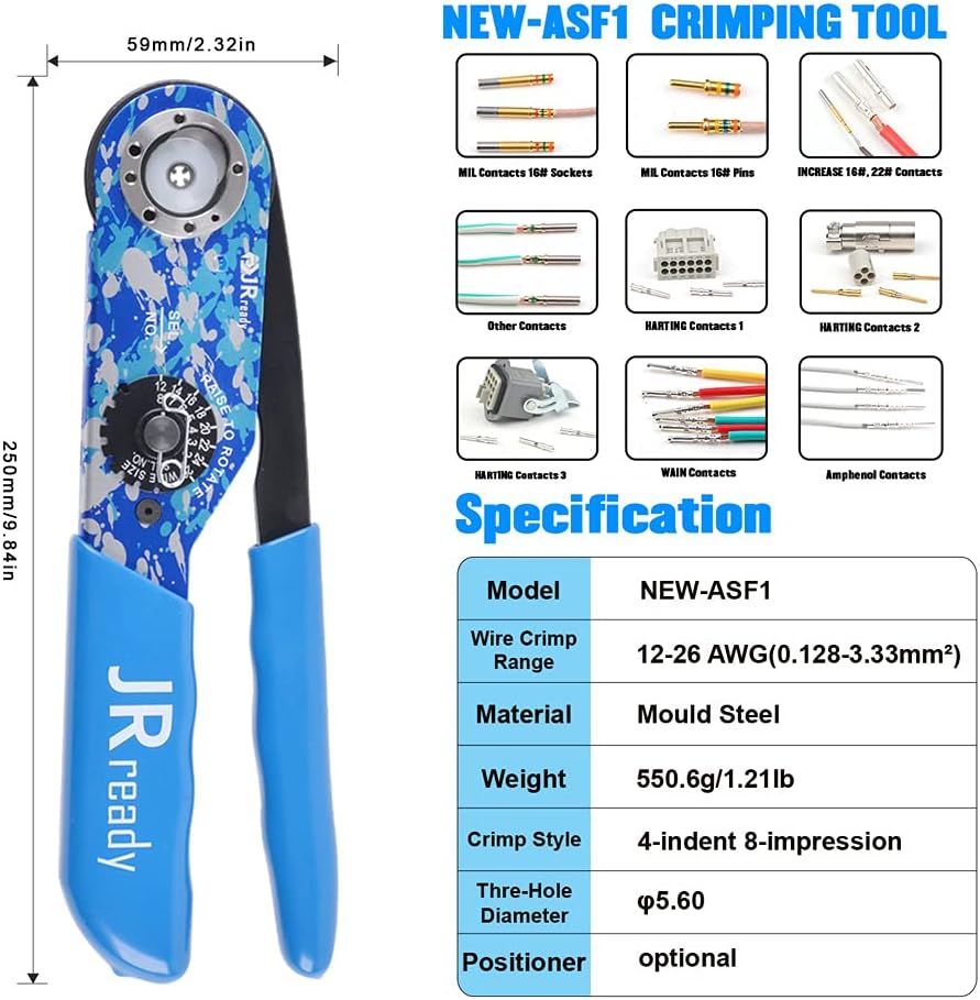 Crimping Tool Kit with 5 Adjustable Positioner for Heavy Duty Connector G565101
