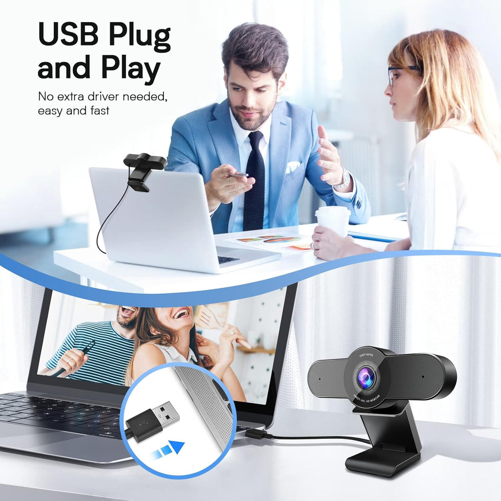 1080P 60FPS Webcam with Privacy Mode, Built-in 2 Noise Reduction Mics, Autofocus USB Camera D565741