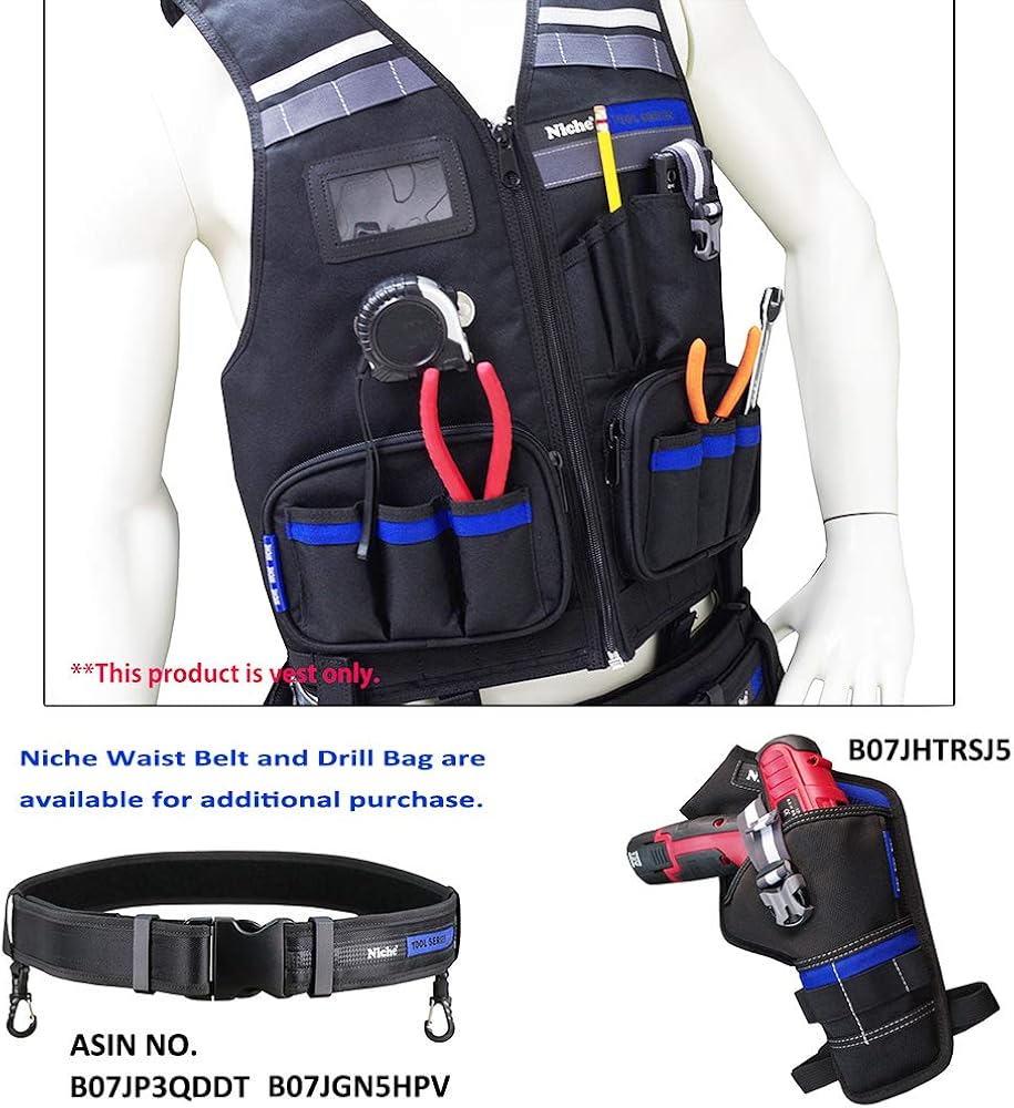 Heavy Duty Work Vest with Adjustable Straps, Tool Pockets and Reflective Stripes R9361