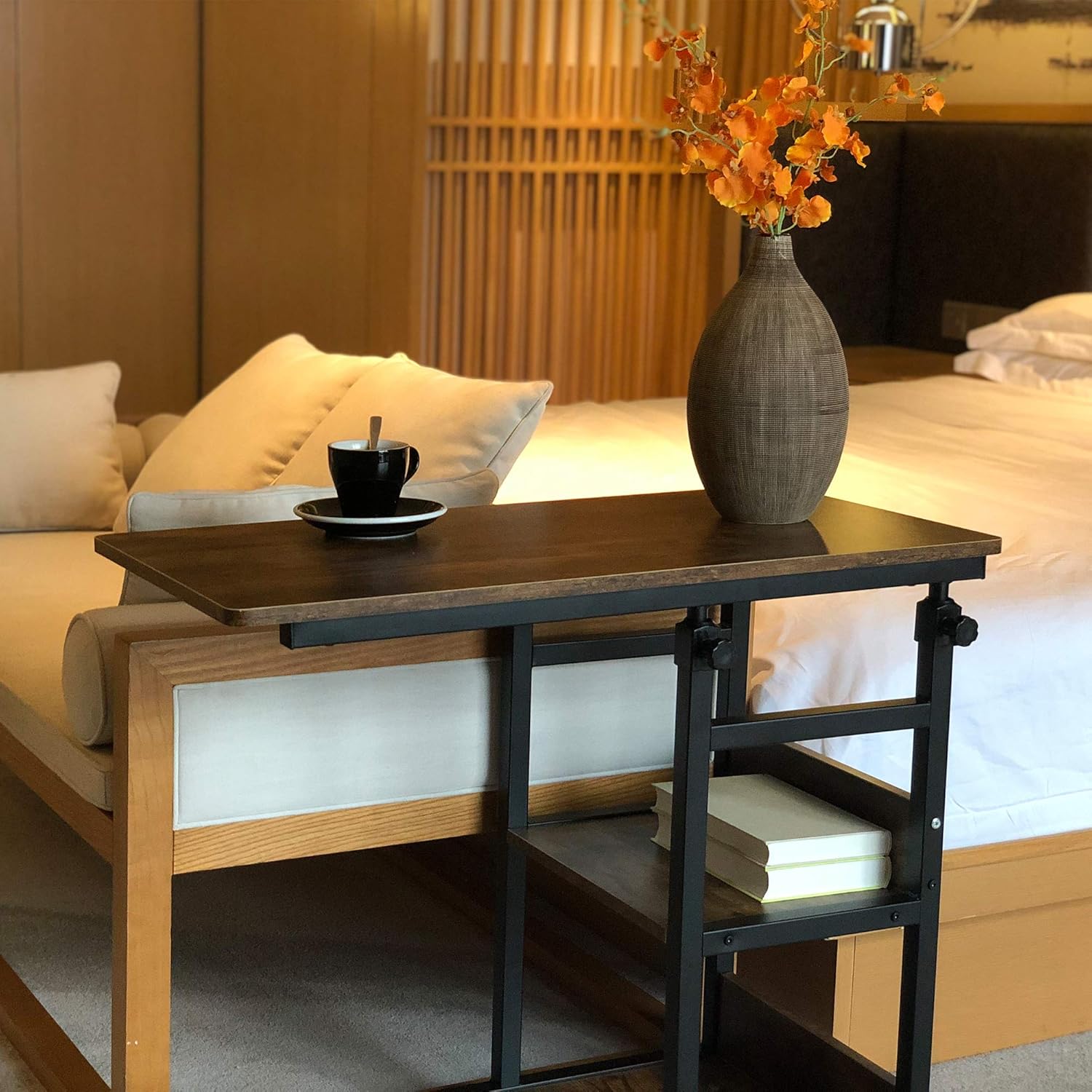 Height Adjustable Rolling Side Table with 2 Shelves N66812