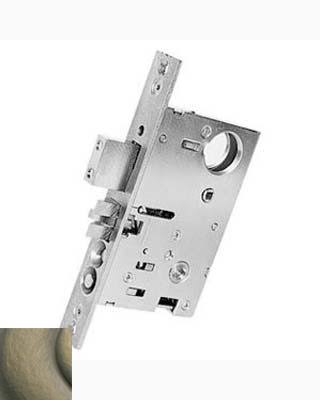 Right Hand Exit Mortise Lock in Satin Brass and Black X819