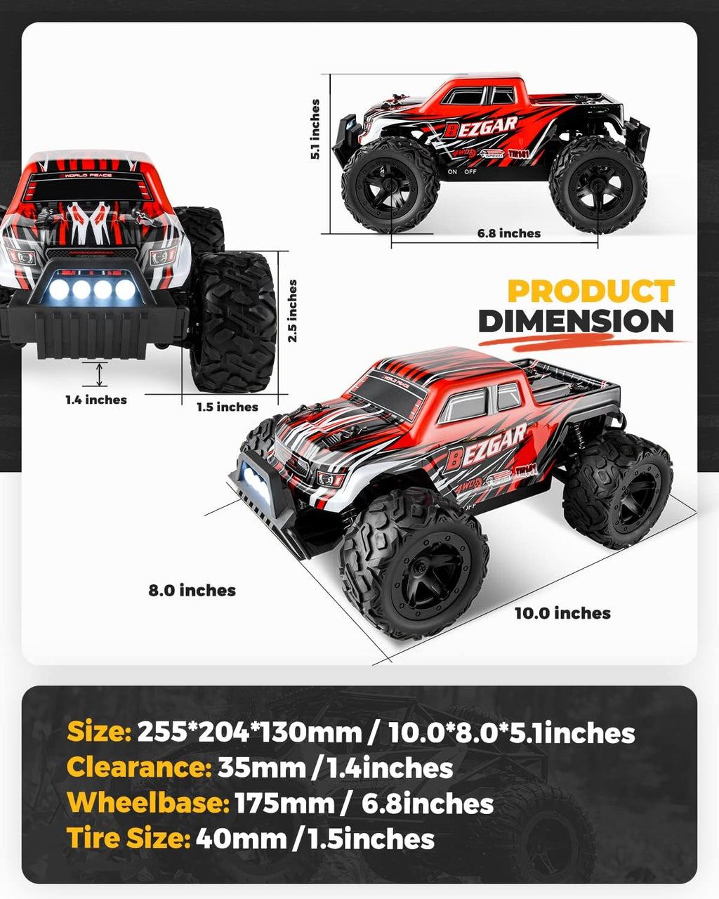 RC Cars 1:14 Scale Remote Control Car, 4WD Top Speed 25 Km/h Electric Toy Off Road RC Car Truck Crawler with Two Rechargeable Batteries M376777