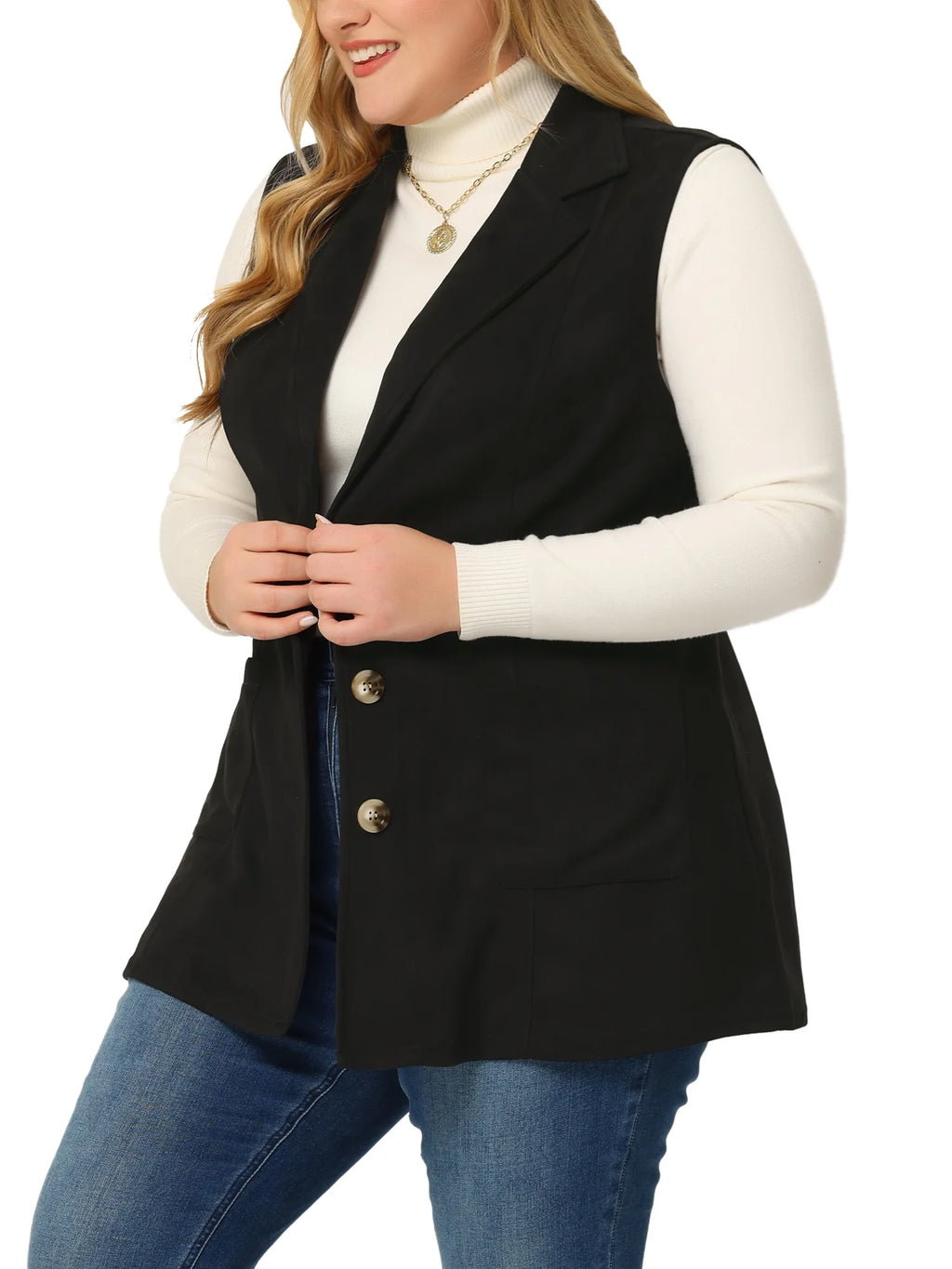 Plus Size Sleeveless Suede Vest J133