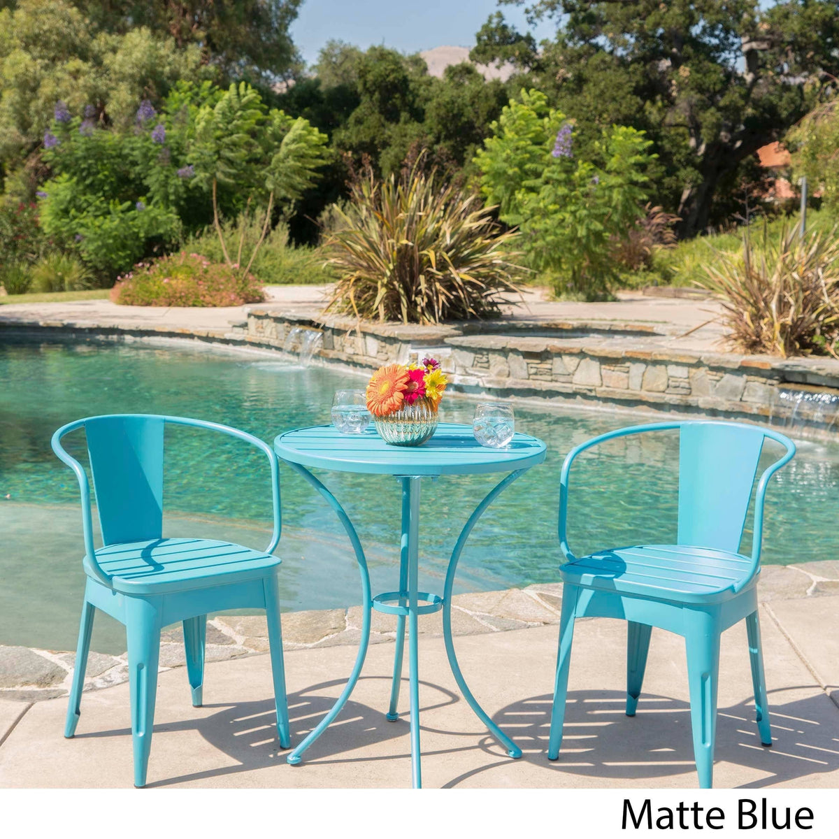3PC Cast Iron Patio Bistro Set Matte Blue B496