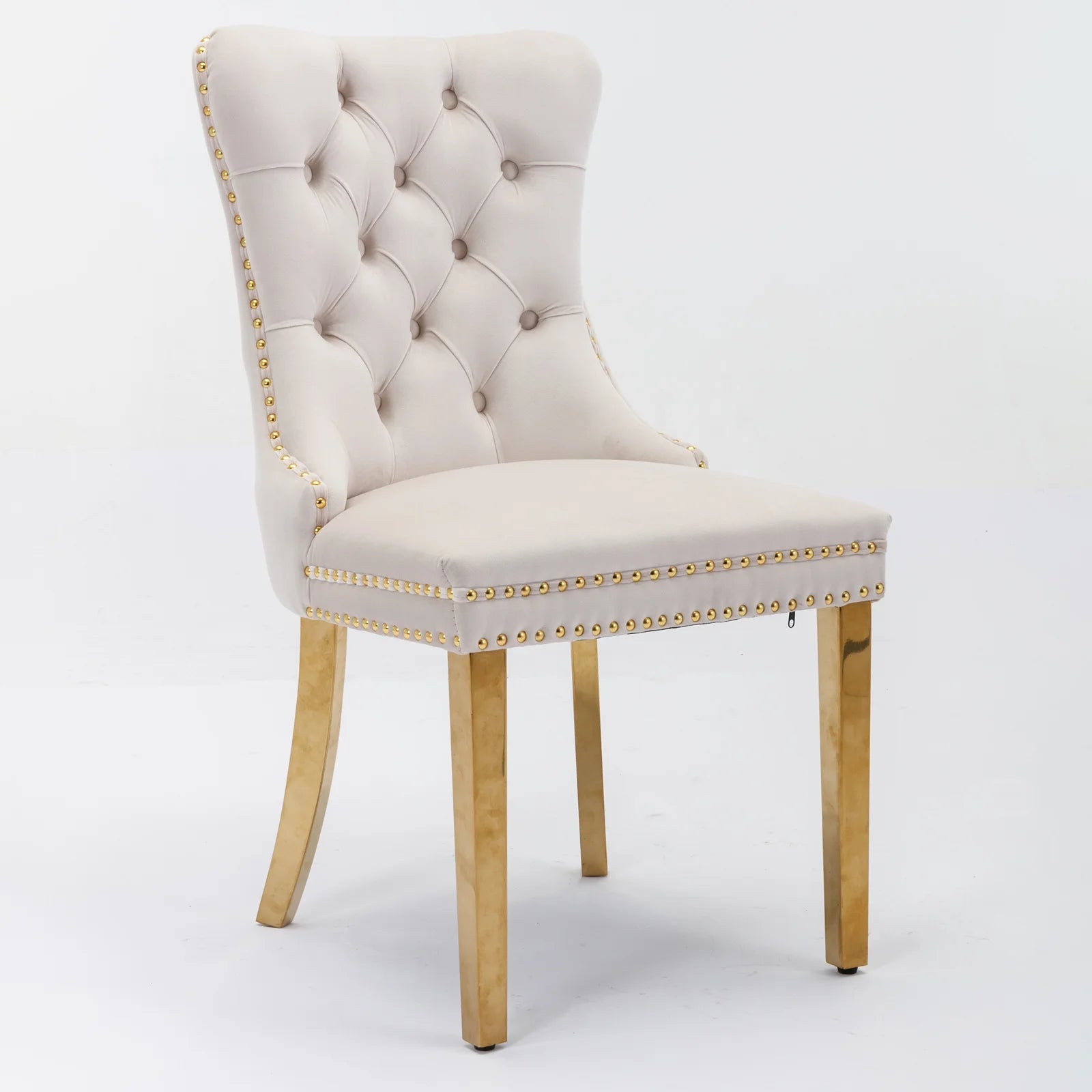 Beige Velvet Dining Chair Set of 2 with Gold Legs C625912