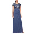 Petite Size Cap Sleeve Stretch Sequin Side Ruffle Gown J102