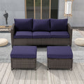 Navy Blue 3-Piece Rattan Patio Sofa Set R5786