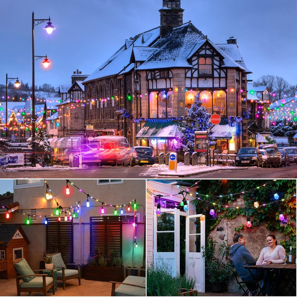 48FT RGB LED String Lights with Remote, Waterproof Edison Bulb Outdoor Lights D254