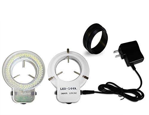 Simul-Focal Trinocular Stereo Zoom Microscope with Barlow Lens, 144-LED Ring Light L45858