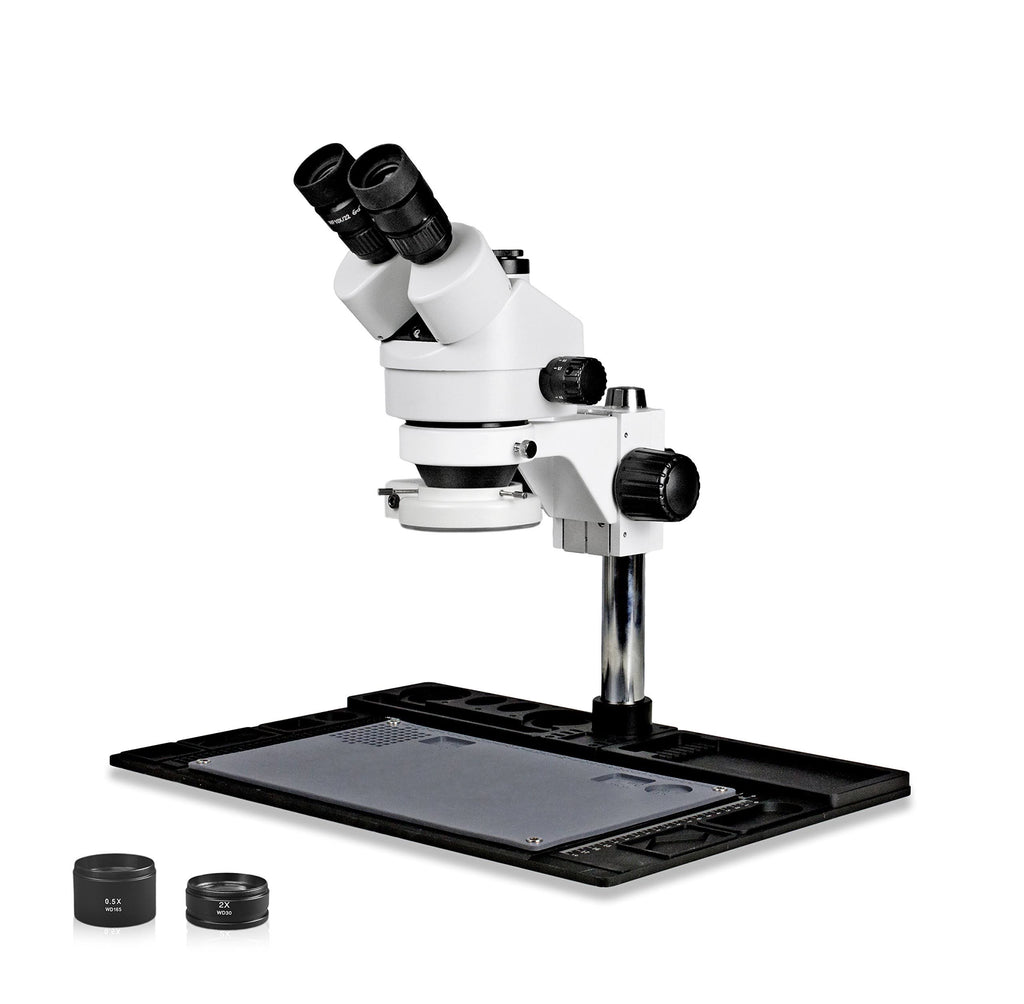 Simul-Focal Trinocular Stereo Zoom Microscope with Barlow Lens, 144-LED Ring Light L45858