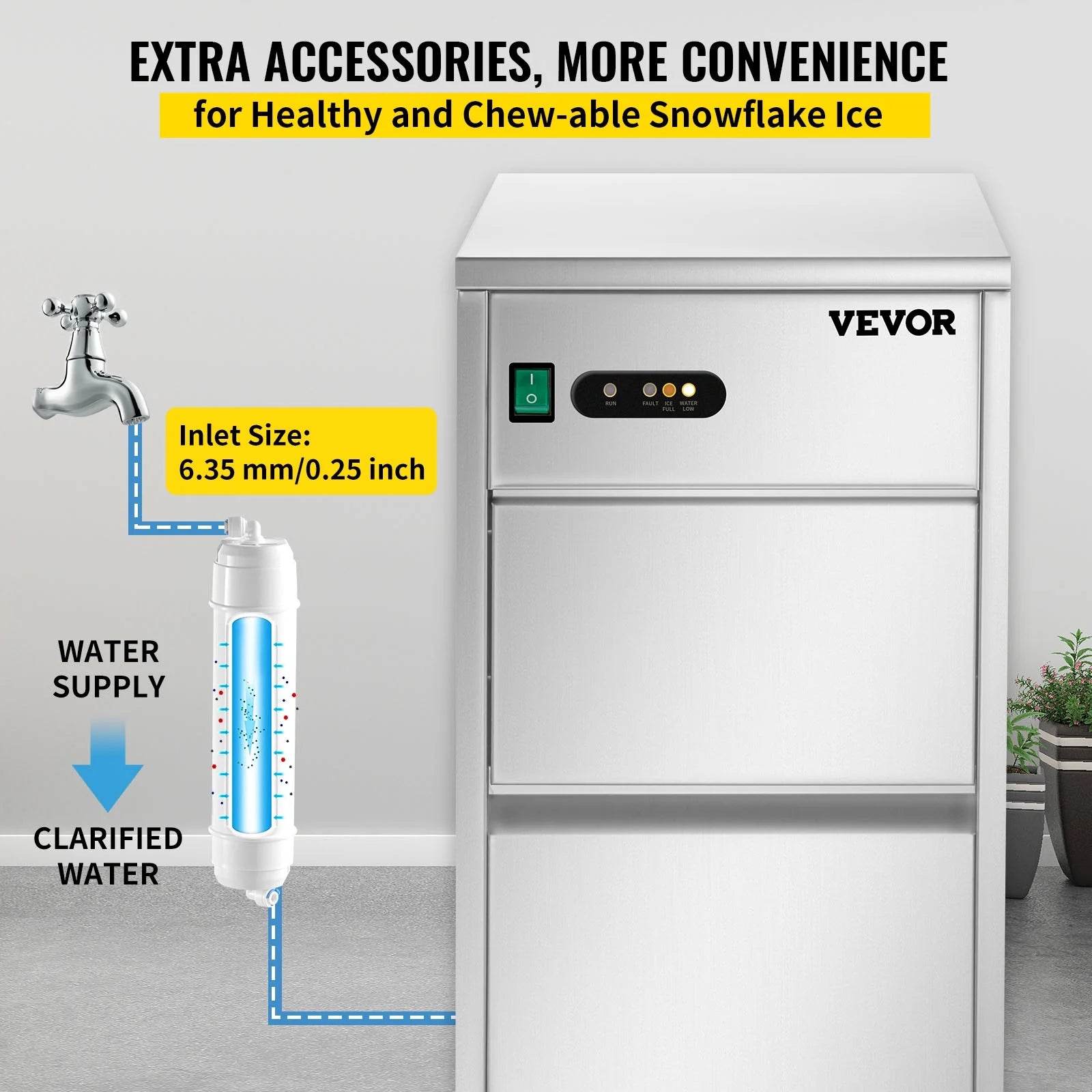 110V Commercial Snowflake Ice Maker 55lbs/24h, Food Grade Stainless Steel, Automatic Operation, Free Standing, Water Filter and Spoon Q776213