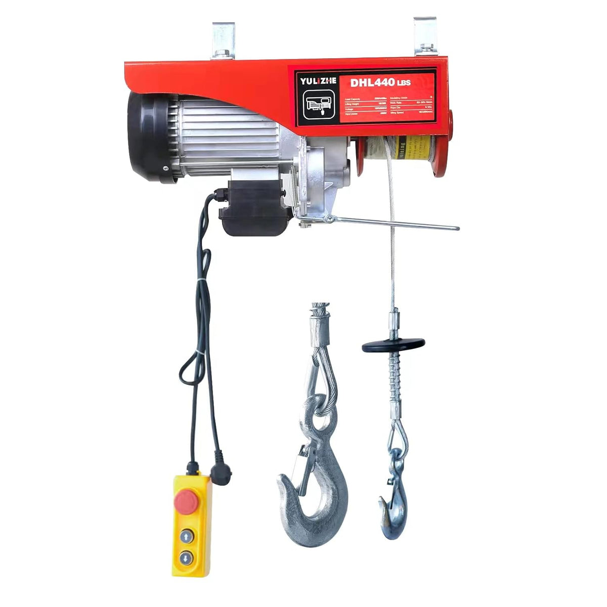 Electric Hoist 440LBS Electric Winch, Wire Remote Control, 110V Steel Electric Lift, Household Small Crane with 2 Lift Slings Straps P453