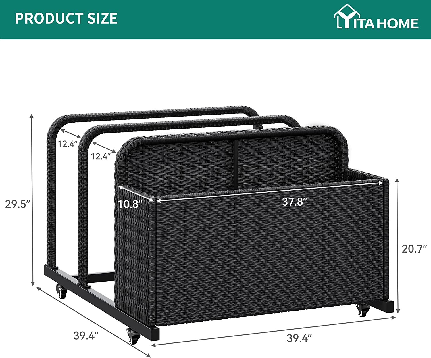 Black PE Rattan Deck Box with Rolling Wheels O976773