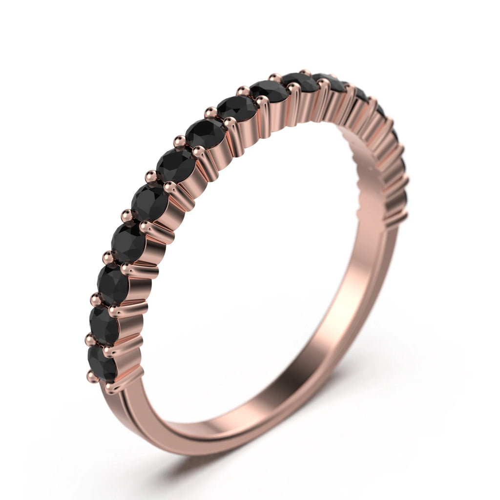 18K Rose Gold Over Silver Black Diamond Wedding Band Q874805