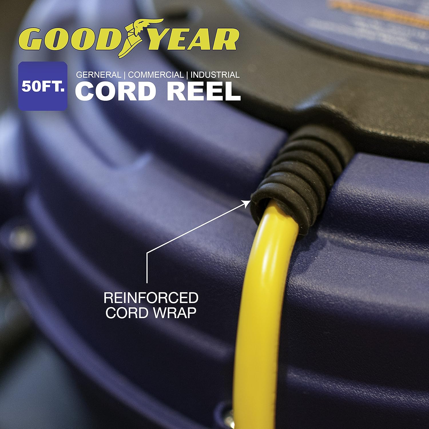 Retractable Extension Cord Reel 16AWG x 50' 3C/SJTOW LED Triple Tap Connector Power 7.5A 125VAC 938W H124110