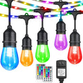 48FT RGB LED String Lights with Remote, Waterproof Edison Bulb Outdoor Lights D254