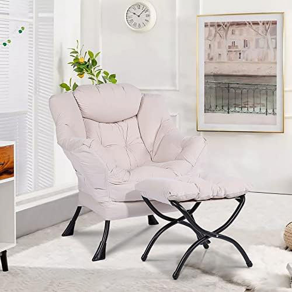 Modern Lazy Chair with Ottoman Steel Frame Lounge Chair Set with Footstool Armrests Side Pocket C506