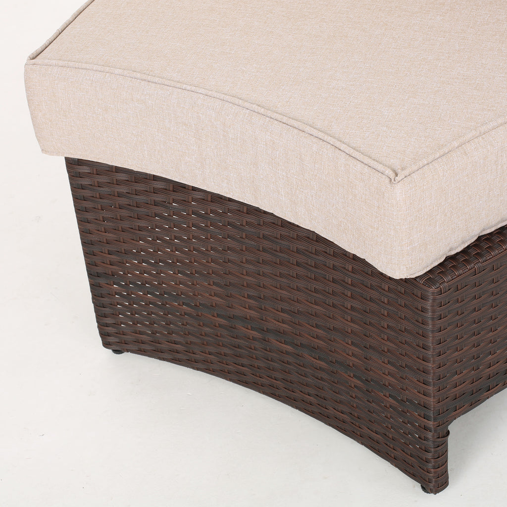 Textured Beige and Brown Outdoor Wicker 2 Seater Sectional Set with Ottoman L7261