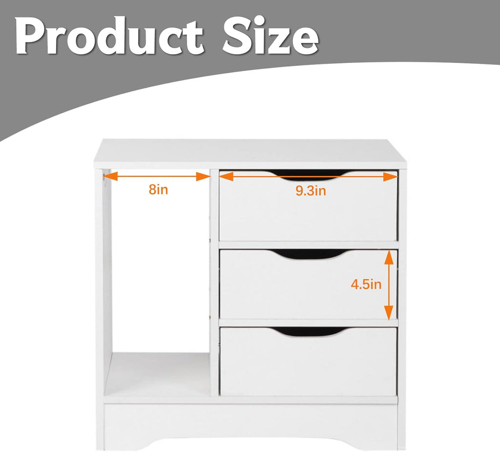 White 3 Drawer Wooden Nightstand X664658