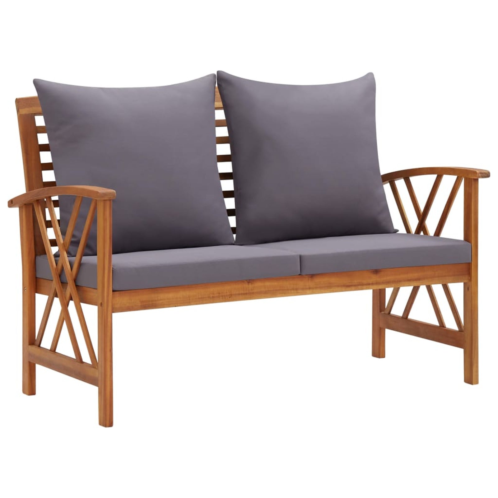 2 Piece Outdoor Sectional Sofa Set with Gray Cushion and Coffee Side Table Acacia Wood E589643