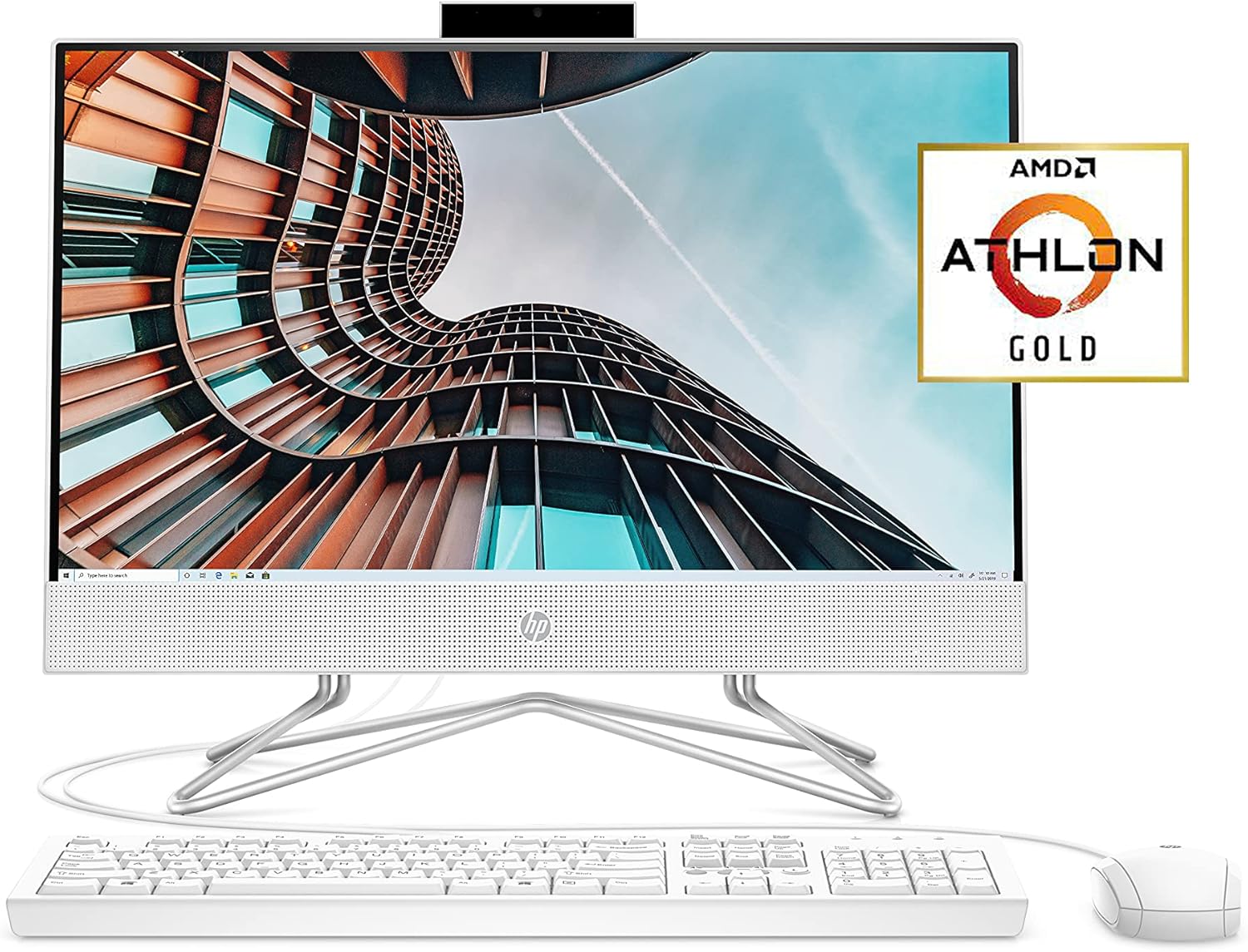 HP 22 All-in-One PC, AMD Athlon Gold 3150U, 4 GB RAM, 256 GB SSD, Full HD IPS 21.5-inch Anti-glare Display, Windows 10 Home, USB Mouse and Keyboard H244595