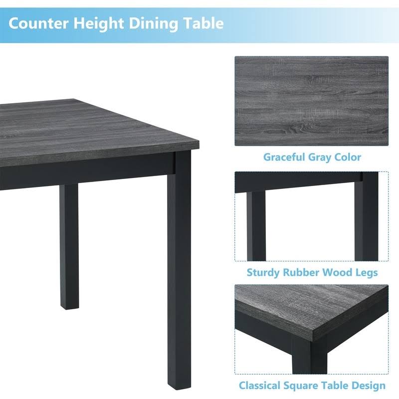 5-Piece Dining Set Wood Square Table and Chairs Stools Grey B583704