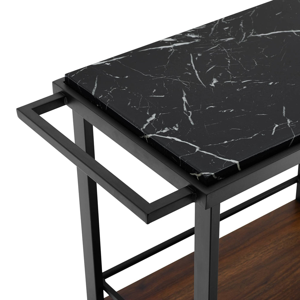 Black Faux Marble Rolling Bar Cart with Bottle Storage L81513