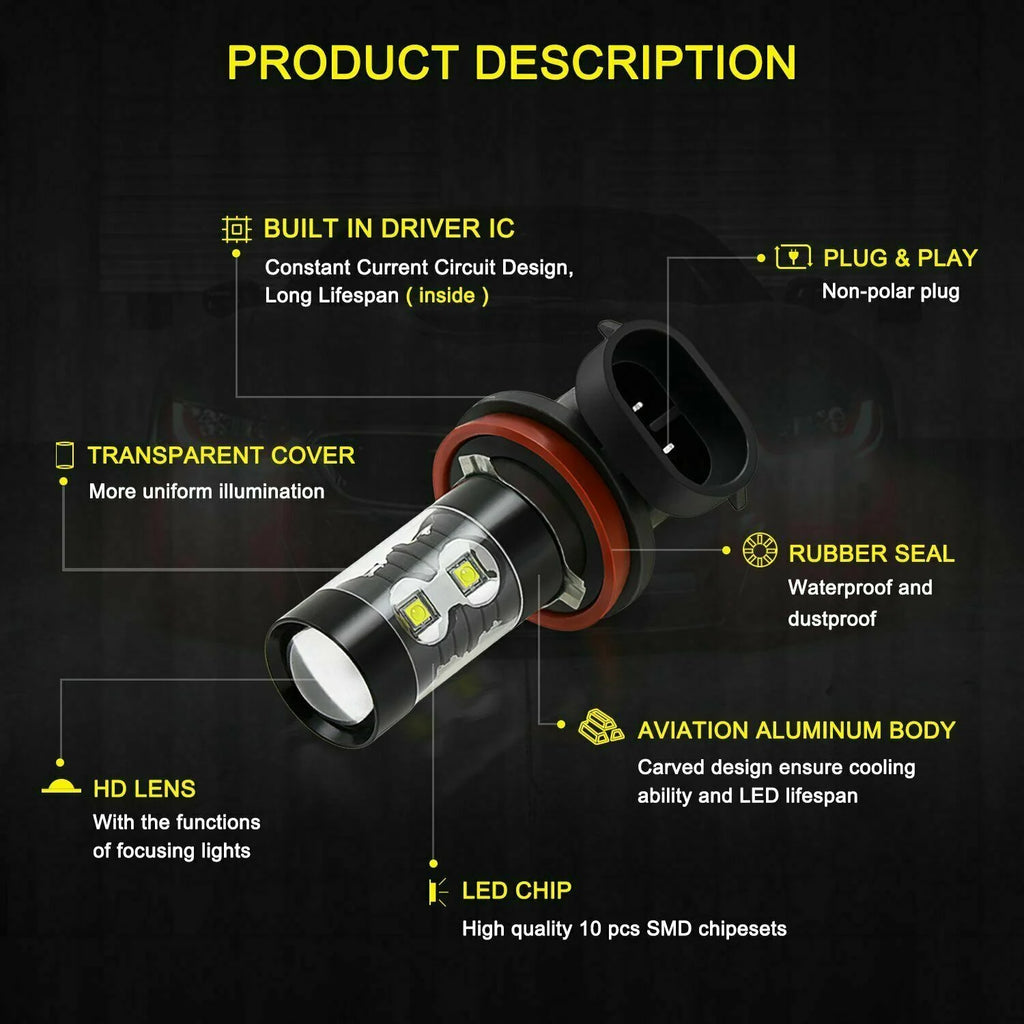 4X 6000K LED Headlight High Low Dual + Fog Lights Kit J558808