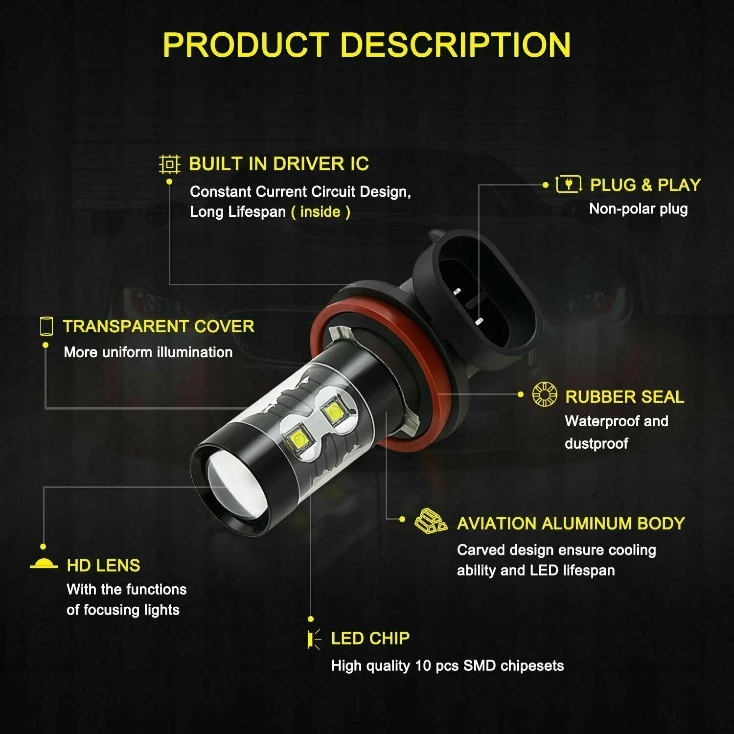 4X 6000K LED Headlight High Low Dual + Fog Lights Kit J558808