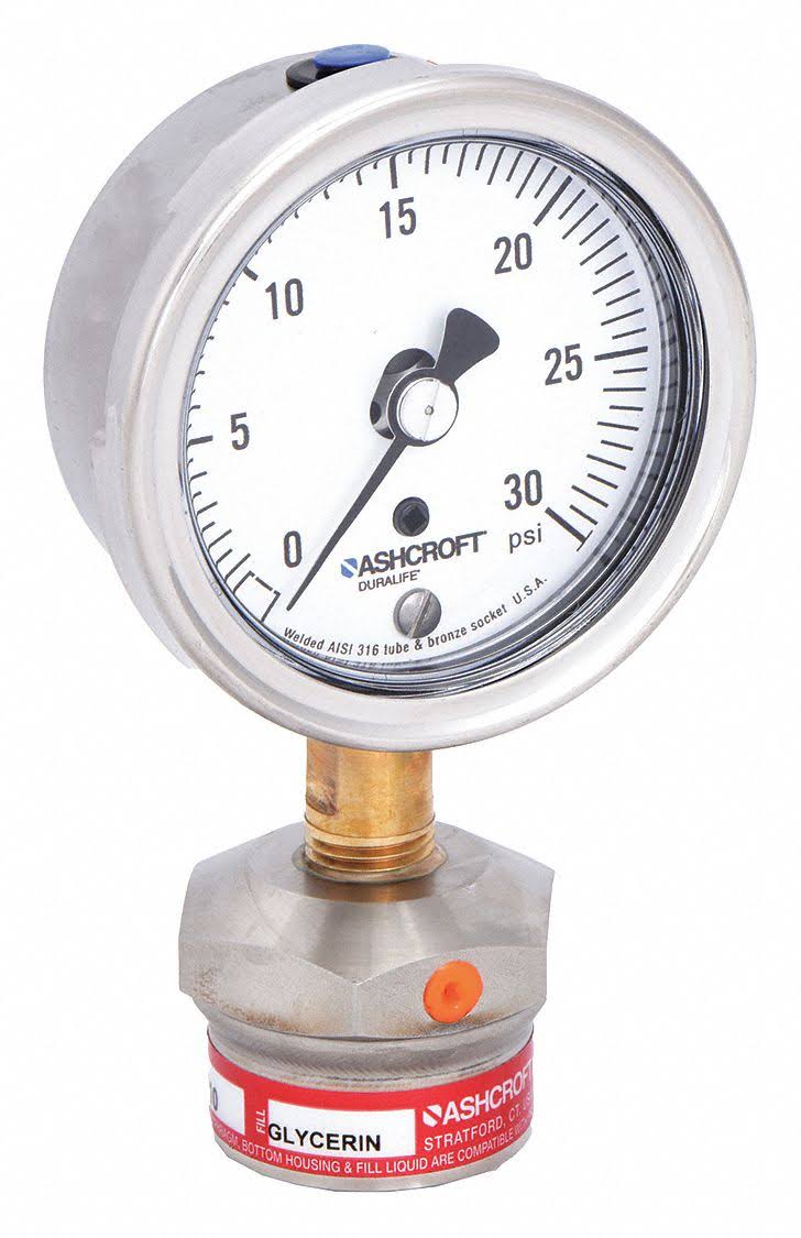Pressure Gauge, 0 to 30 psi, 2-1/2In, 1/4In G509518