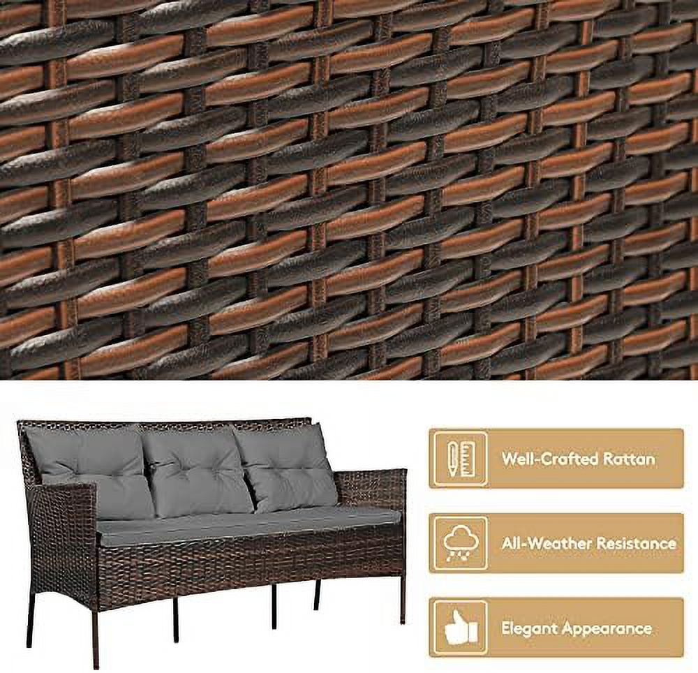 3 Pieces Outdoor Rattan Conversation Set with Tempered Glass Coffee Table, Sectional Sofa Set C73025