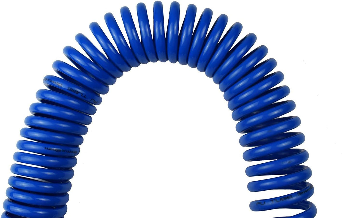 10-Pack Blue Polyurethane Recoil Air Hose 1/4" by 25' with Bend Restrictor and Quick Coupler R99238