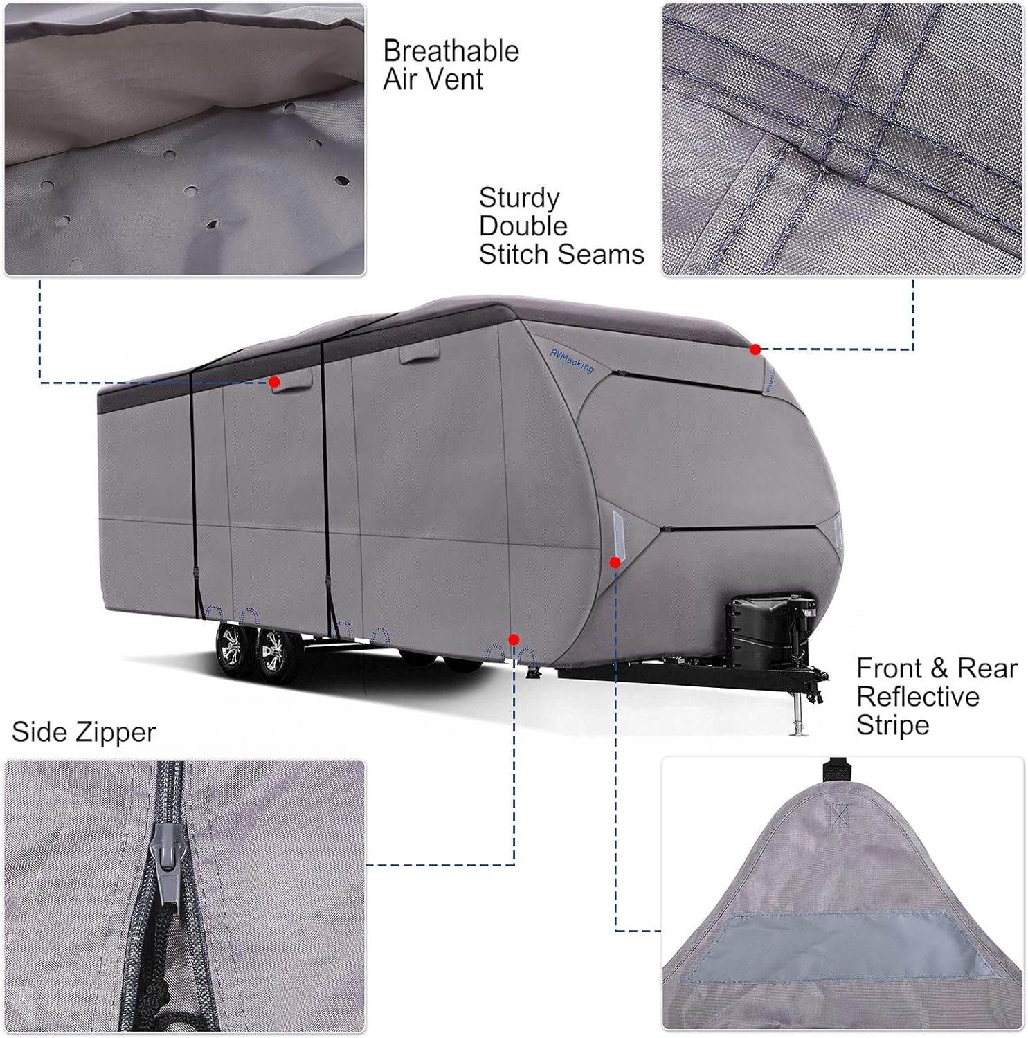 Upgraded Waterproof 500D Travel Trailer Cover with 4 Tire Covers, Tongue Jack Cover Q301