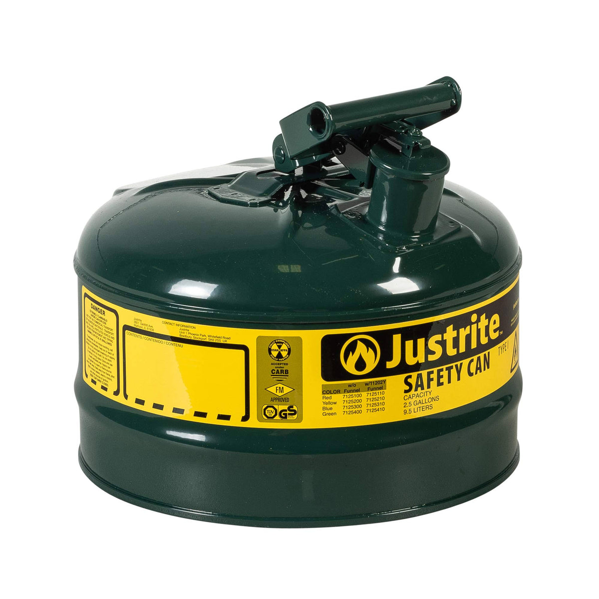 Green Type I Steel Safety Can, 2.5 Gallon D196325