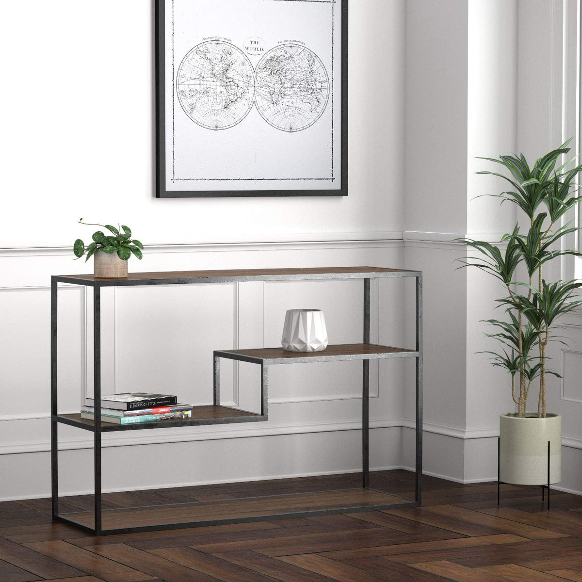 Mid-Century Modern Wood and Metal Bookcase P7815