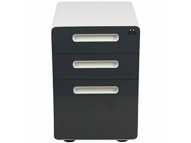 3 Drawer Mobile File Cabinet in White and Charcoal X538534