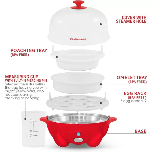 Red 7 Egg Capacity Electric Egg Cooker V11964