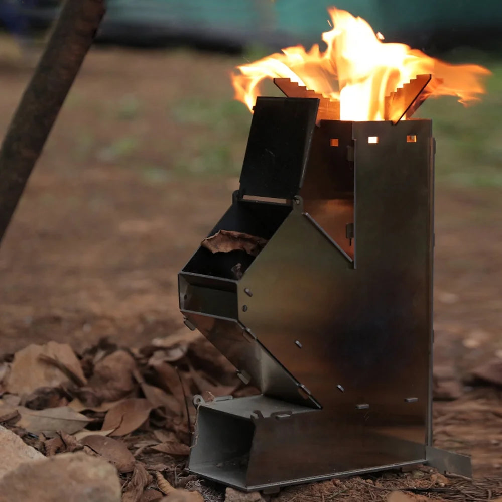 Outdoor Collapsible Wood Burning Detachable Portable Stainless Steel Rocket Camp Tent Q44396