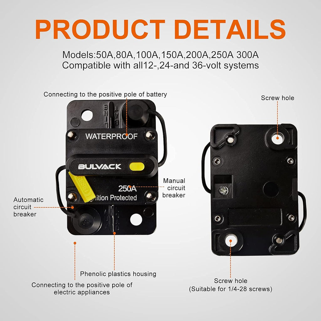 250 Amp Circuit Breaker with Manual Reset, 12V-48V DC N292