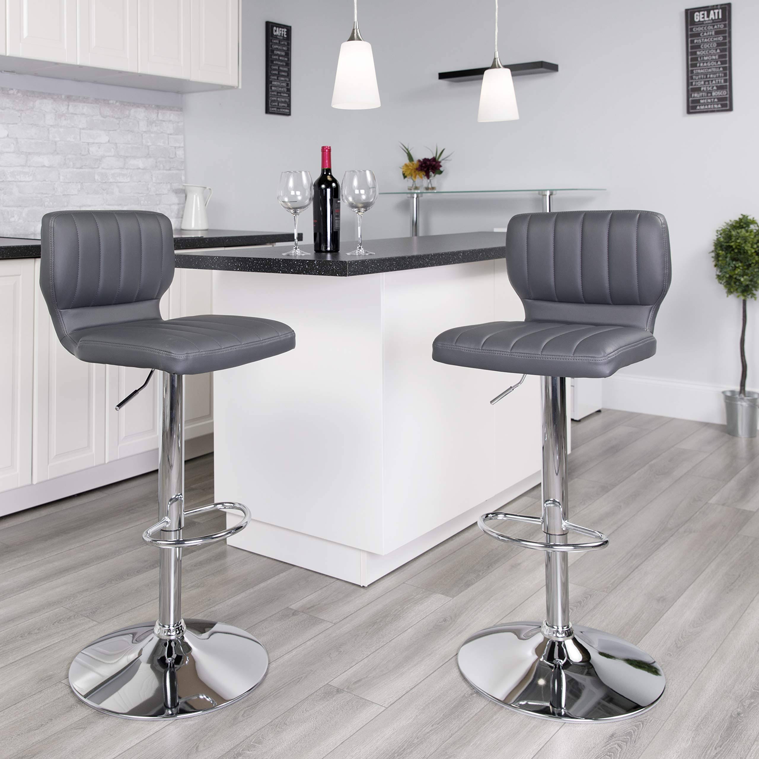 2 Pk. Gray Vinyl Adjustable Height Barstool with Chrome Base E3561