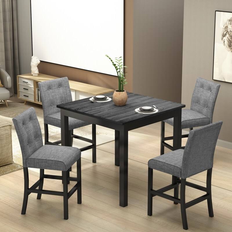 5-Piece Dining Set Wood Square Table and Chairs Stools Grey B583704