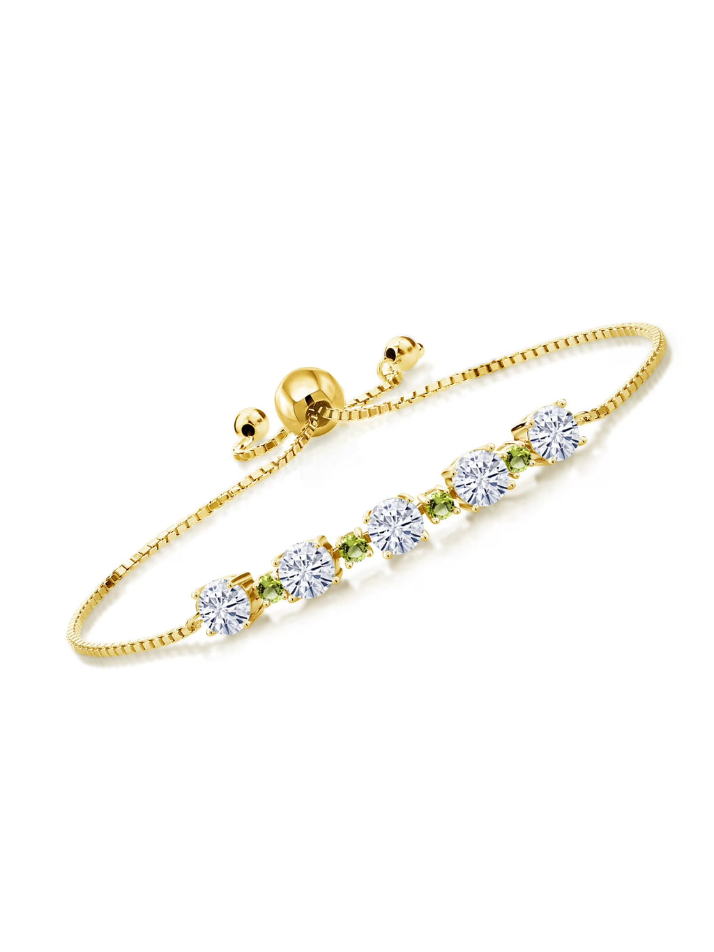 18K Yellow Gold Plated Silver Green Peridot Bracelet with Moissanite (2.78 Cttw) E284