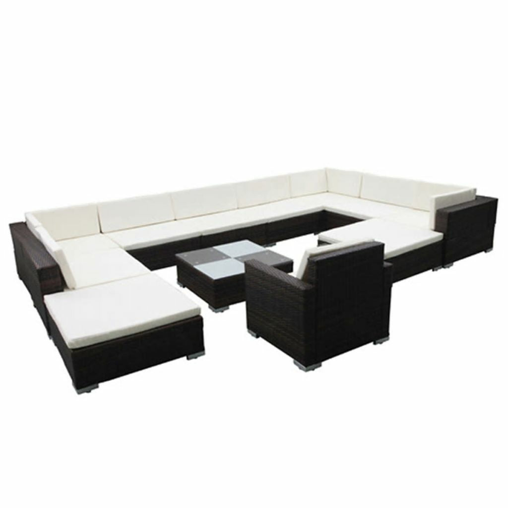 12 Piece Patio Lounge Set with Cushions Brown Poly Rattan K212
