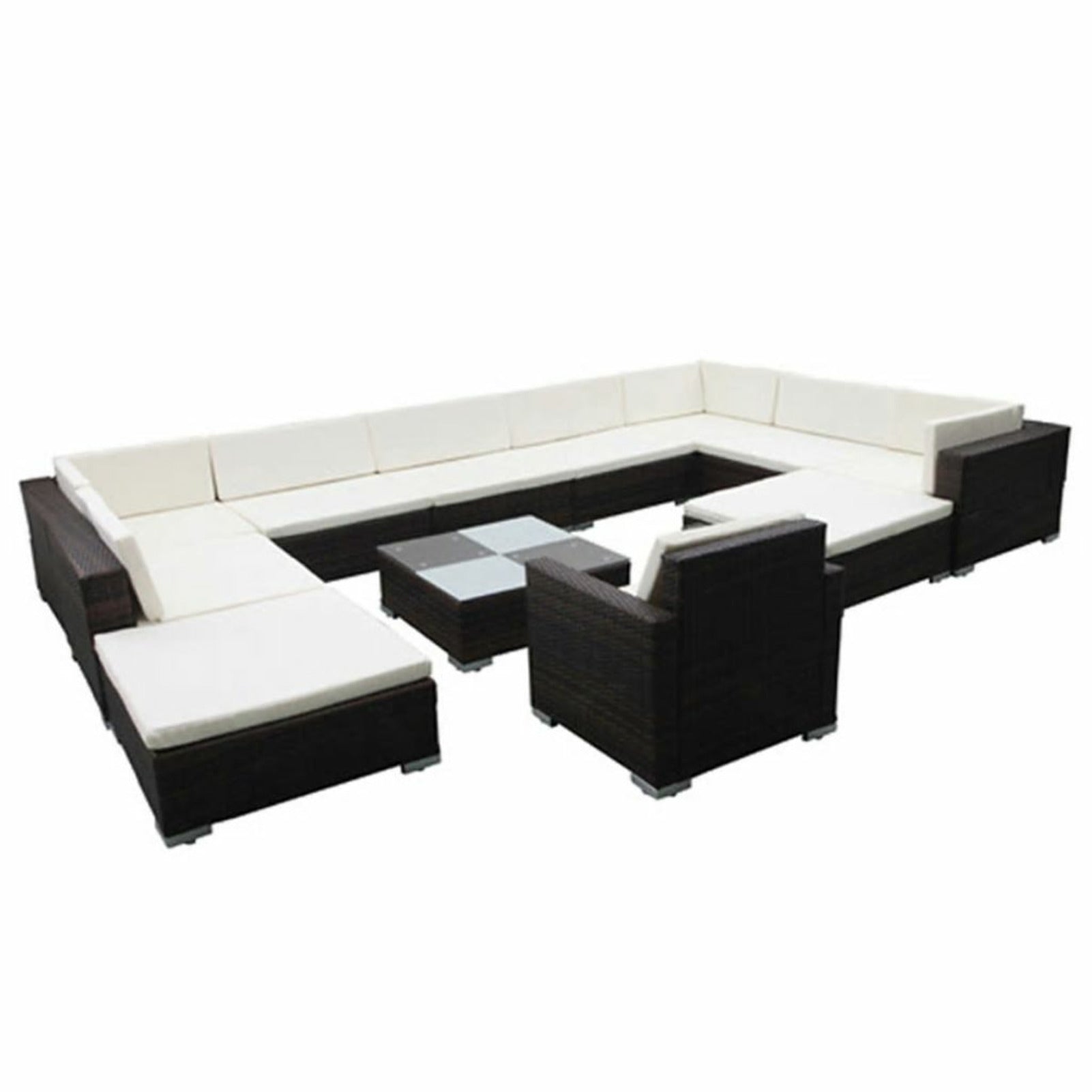 12 Piece Patio Lounge Set with Cushions Brown Poly Rattan K212