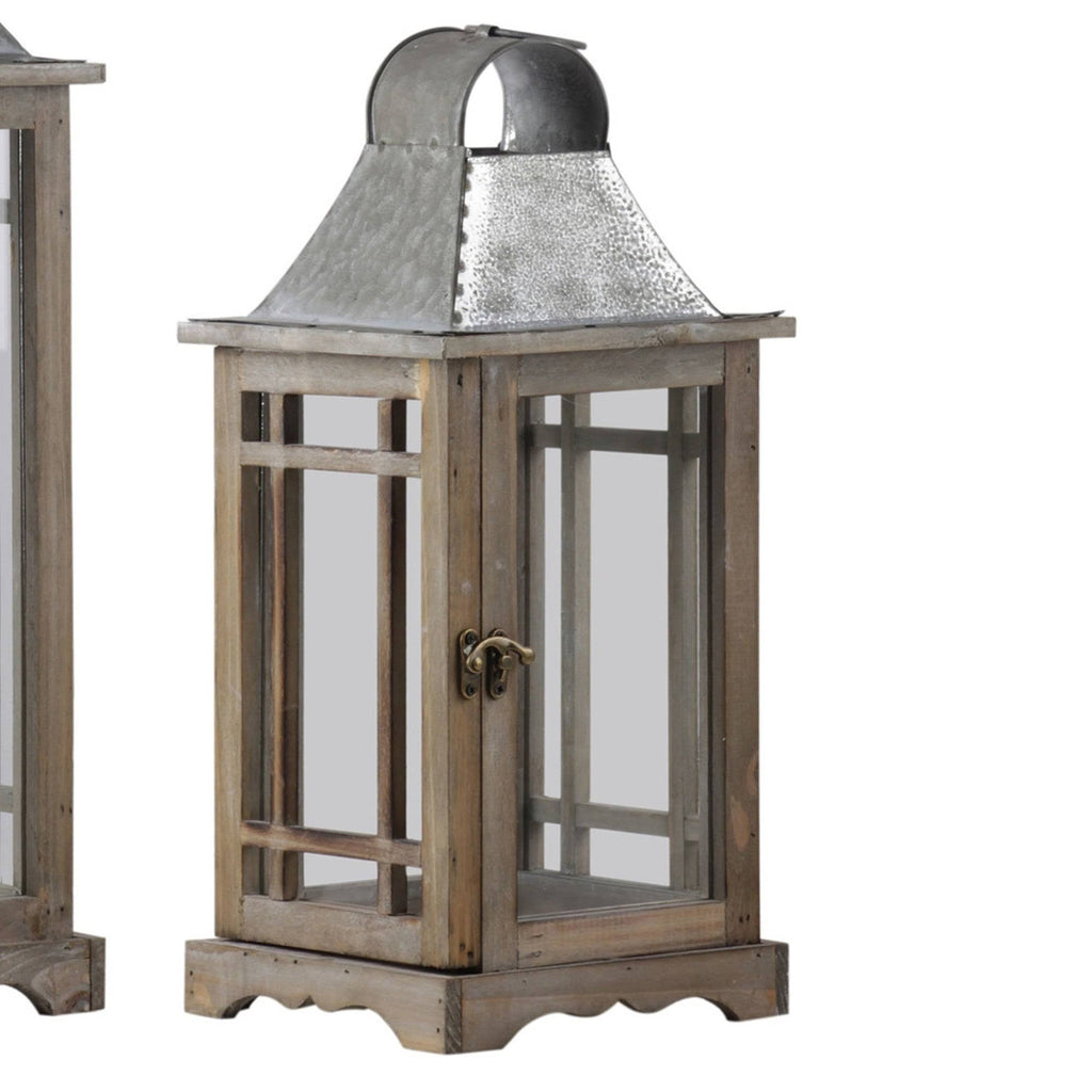 Brown and Gray Wooden Lantern Set of 2 N34205