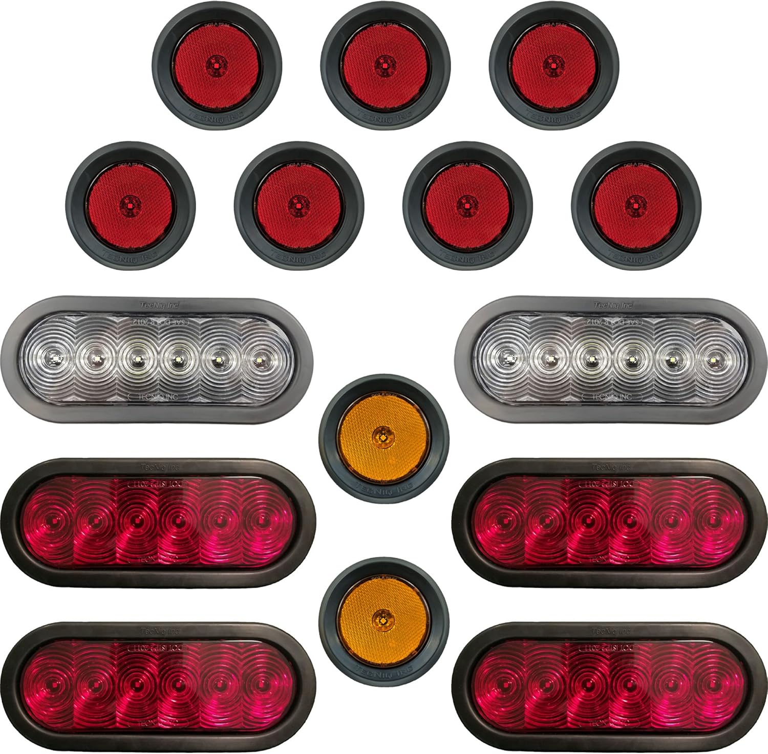 LED Light Kit for Trailers Trucks RVs, Oval Stop/Turn/Tail Lights, Oval Reverse Lights, 2.5" Amber Sidemarkers, 2.5" Red Sidemarkers, Grommet Mounted, Pack of 2 A56386
