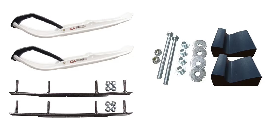 White MTX Snowmobile Skis with 10" Round Bars Complete Kit I507338