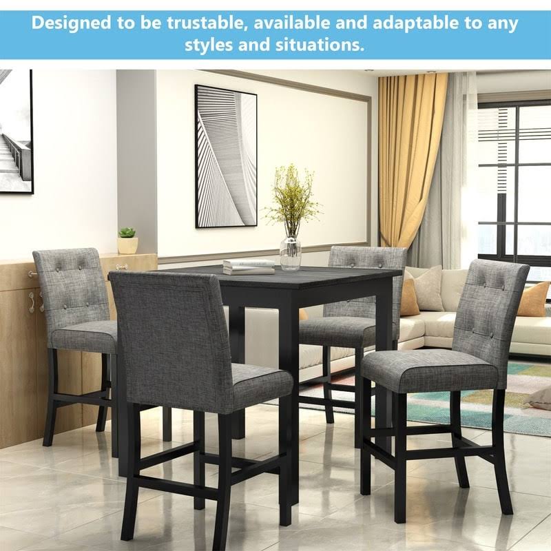 5-Piece Dining Set Wood Square Table and Chairs Stools Grey B583704